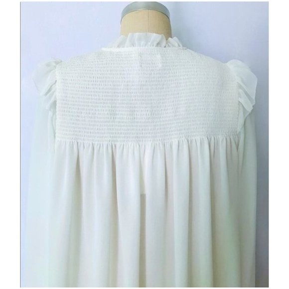 ARITZIA WILFRED CREAM SMOCKED LACE-UP RUFFLE BLOUSE M NWT - Picture 12 of 15